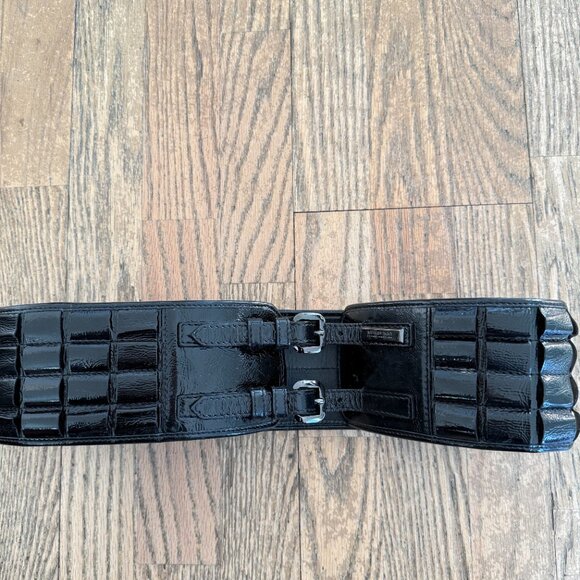 AUTHENTIC UNIQUE BURBERRY BLACK LEATHER WIDE FASHION BELT 36 90 - Picture 4 of 9